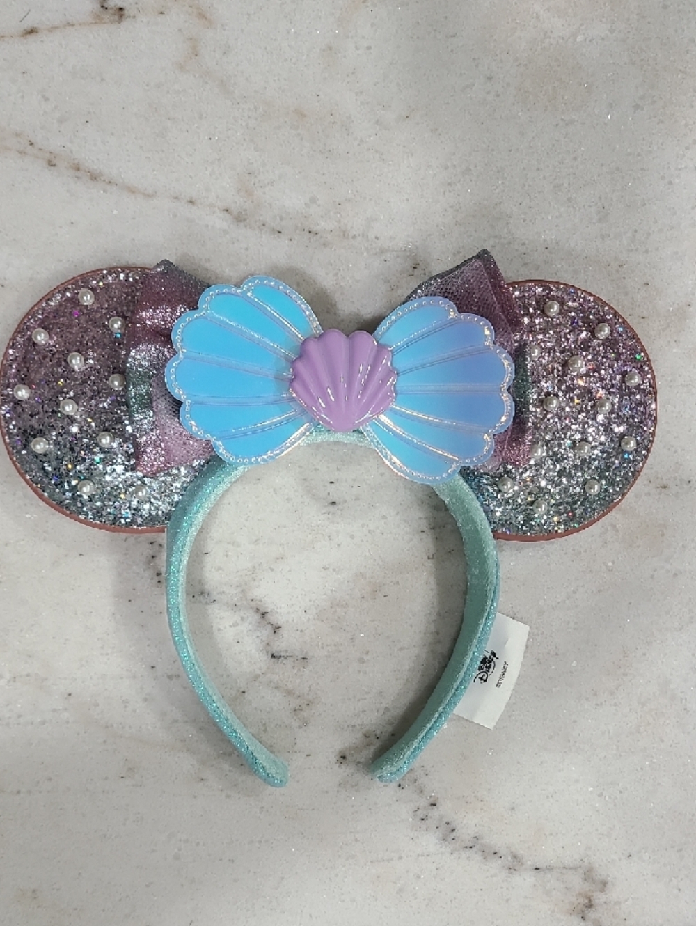 Disney Parks Iridescent Mermaid Shell Minnie Ears - Aqua, Purple, Pink